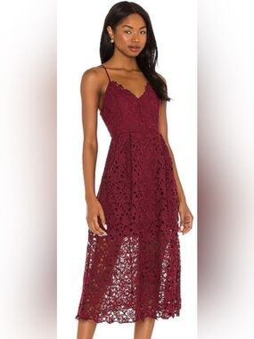 ASTR Floral Lace Midi Dress in Burgundy/wine